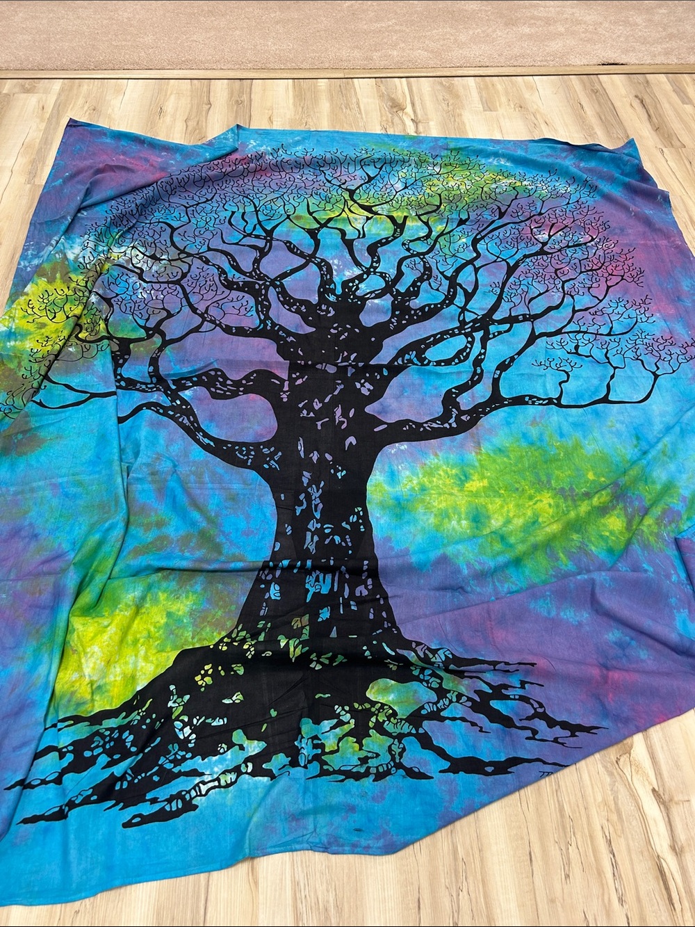Boho Tie-Dye Tree Wall Tapestry - Blue & Green